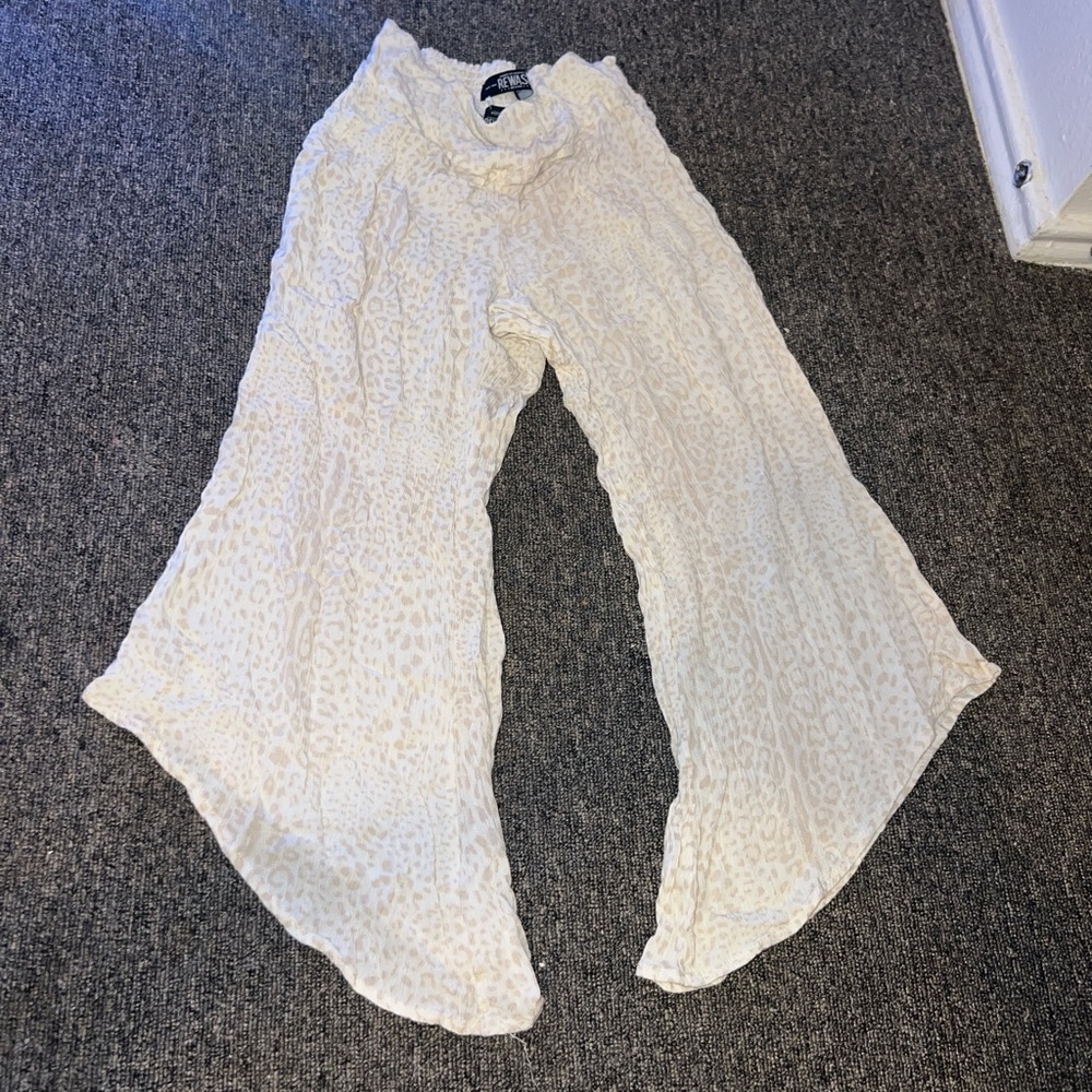 white flowy leopard print pants